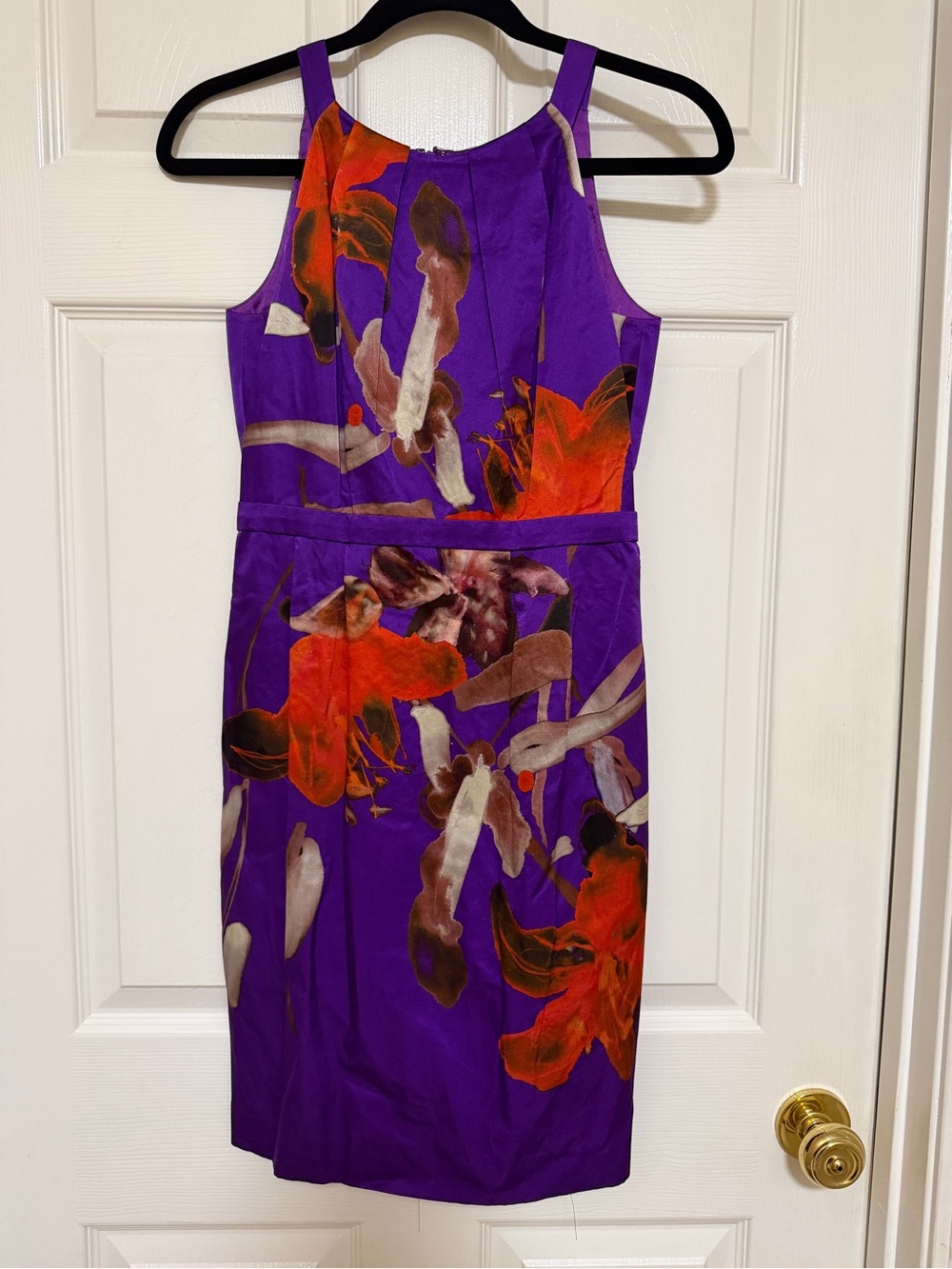 Elie Tahari 100% Silk Purple Abstract Floral Sheath Cocktail Dress US 0